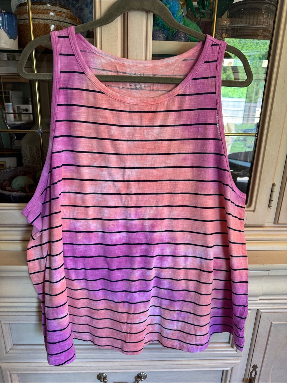 Time and Tru Pink and Purple Ombre Striped Tie Dyed Tank Top